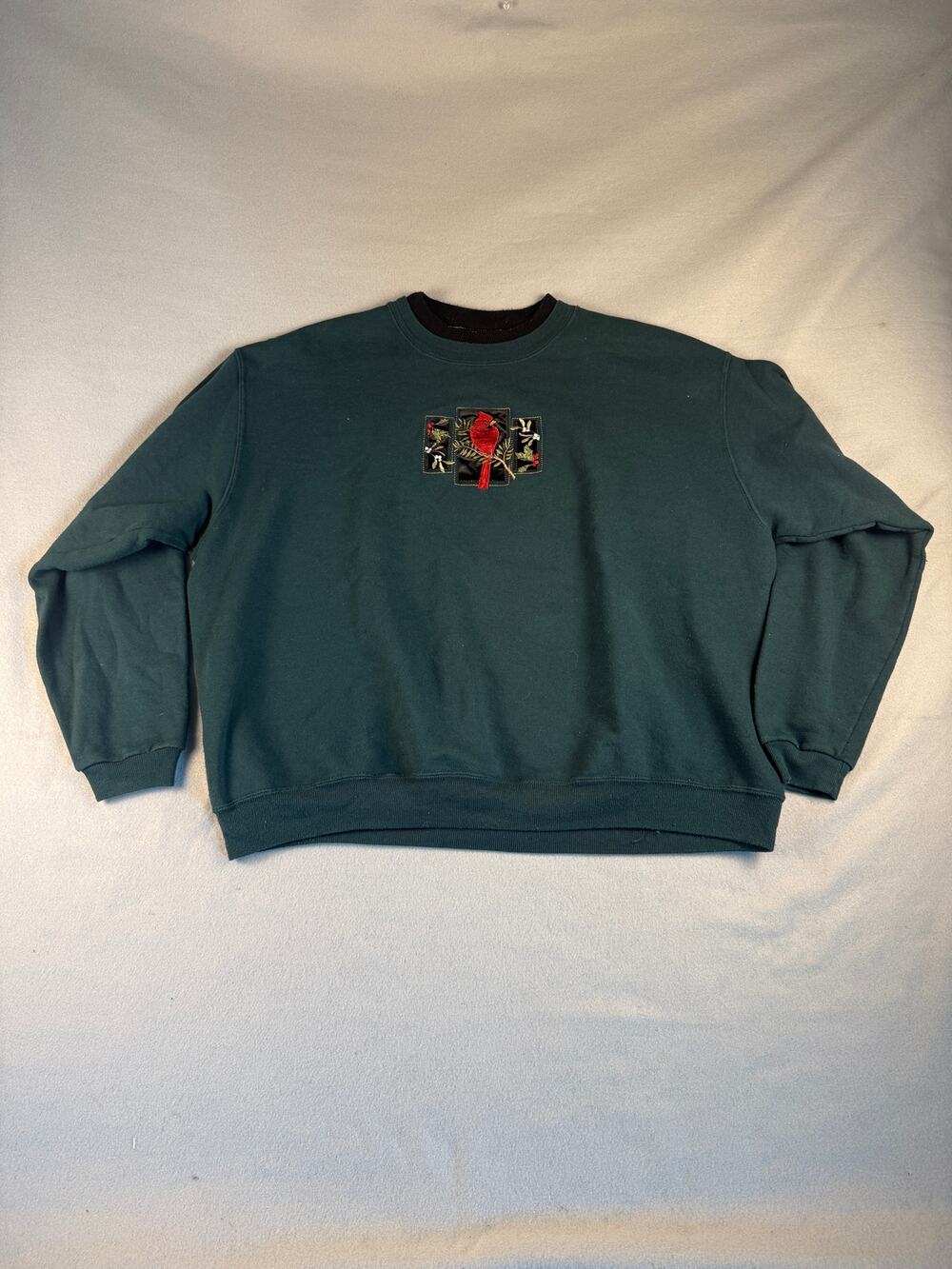 Top Stitch Morning Sun Sweatshirt Womens L Green Cardinal Embroidered Fleece 90s